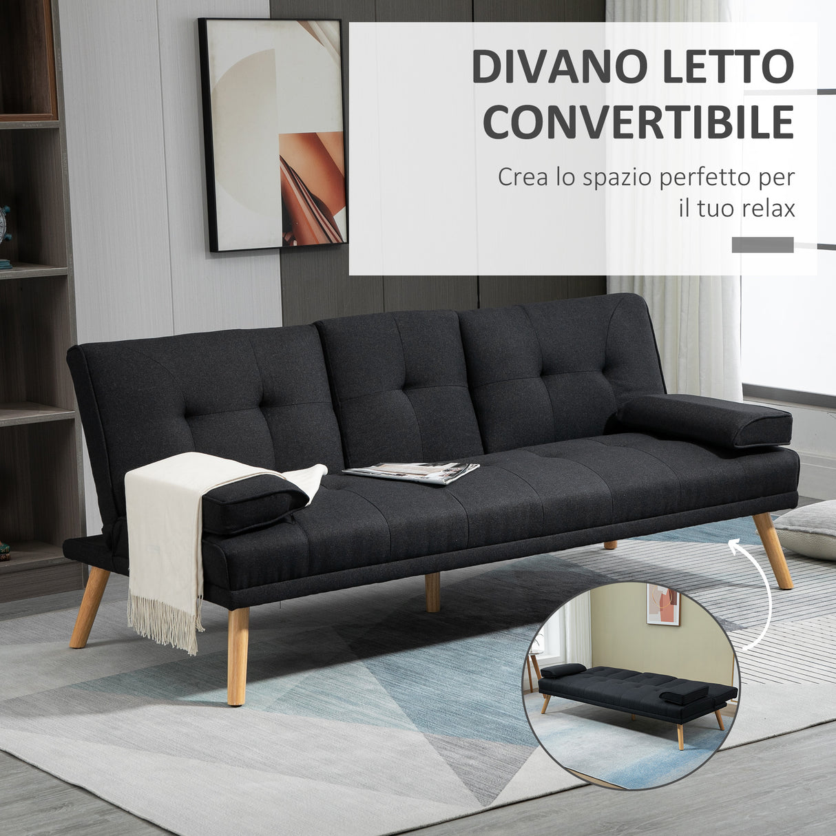 easycomfort easycomfort divano letto 3 posti reclinabile con rivestimento effetto lino e tavolino a ribalta grigio