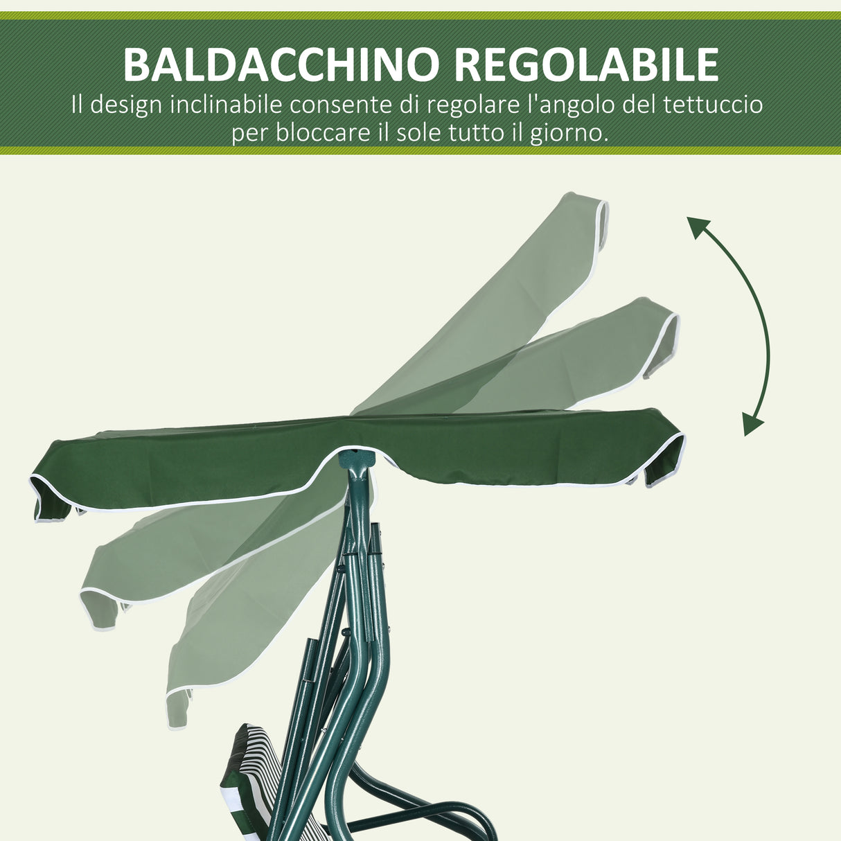 easycomfort easycomfort dondolo 3 posti con tettuccio regolabile e cuscini in acciaio e poliestere 170x110x153 cm verde e bianco