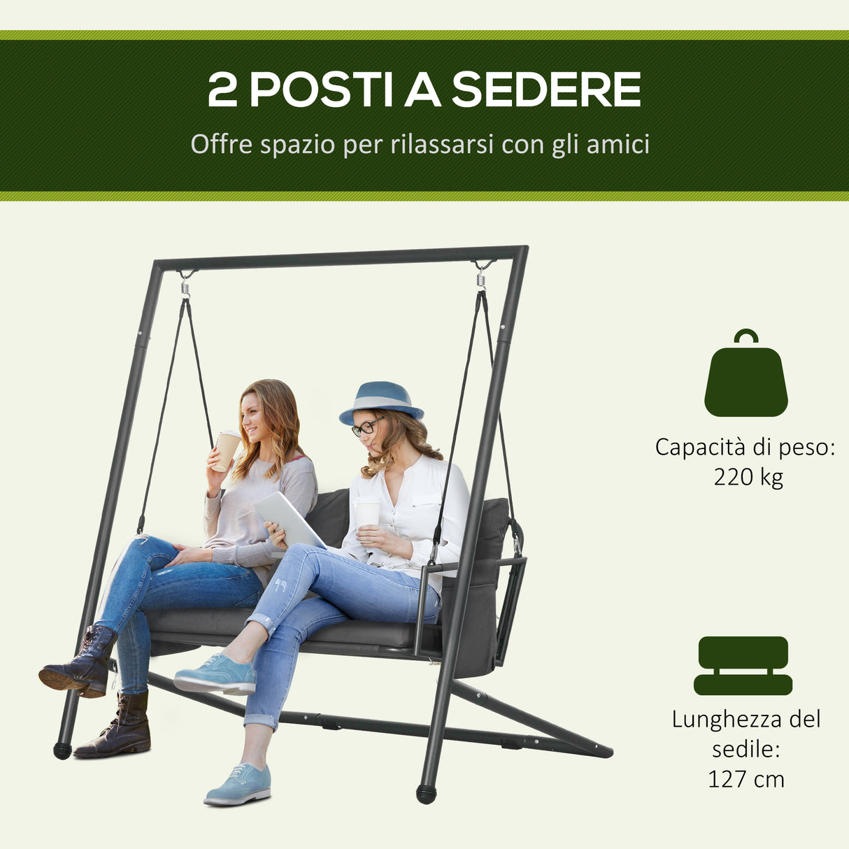 easycomfort easycomfort dondolo da giardino 2 posti con cuscini e tasche in acciaio e textilene 168x117x181 cm grigio scuro