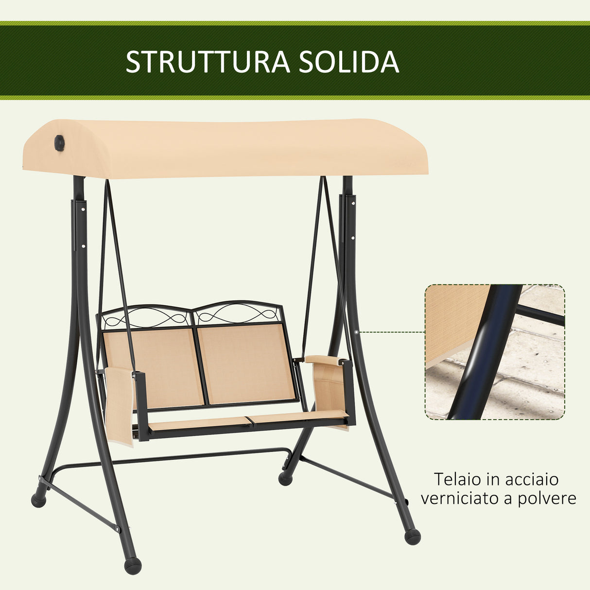 easycomfort easycomfort dondolo da giardino 2 posti con tetto parasole regolabile e tasche laterali beige
