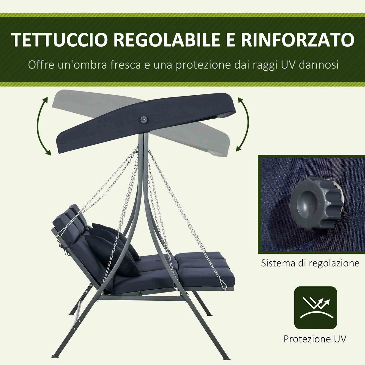 easycomfort easycomfort dondolo da giardino 3 posti con cuscini seduta chaise longue e tettuccio 198x118x168 cm blu scuro