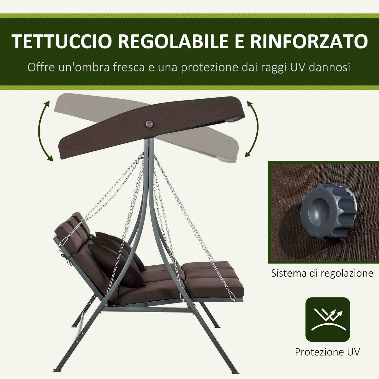 easycomfort easycomfort dondolo da giardino 3 posti con cuscini seduta chaise longue e tettuccio 198x118x168 cm marrone
