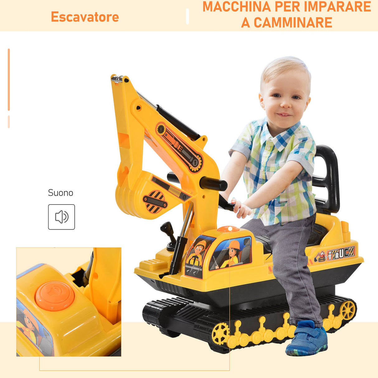 easycomfort easycomfort escavatore ruspa giocattolo cavalcabile per bambini max 30 kg con schienale braccio mobile e vano contenitore 78x24x58 5cm