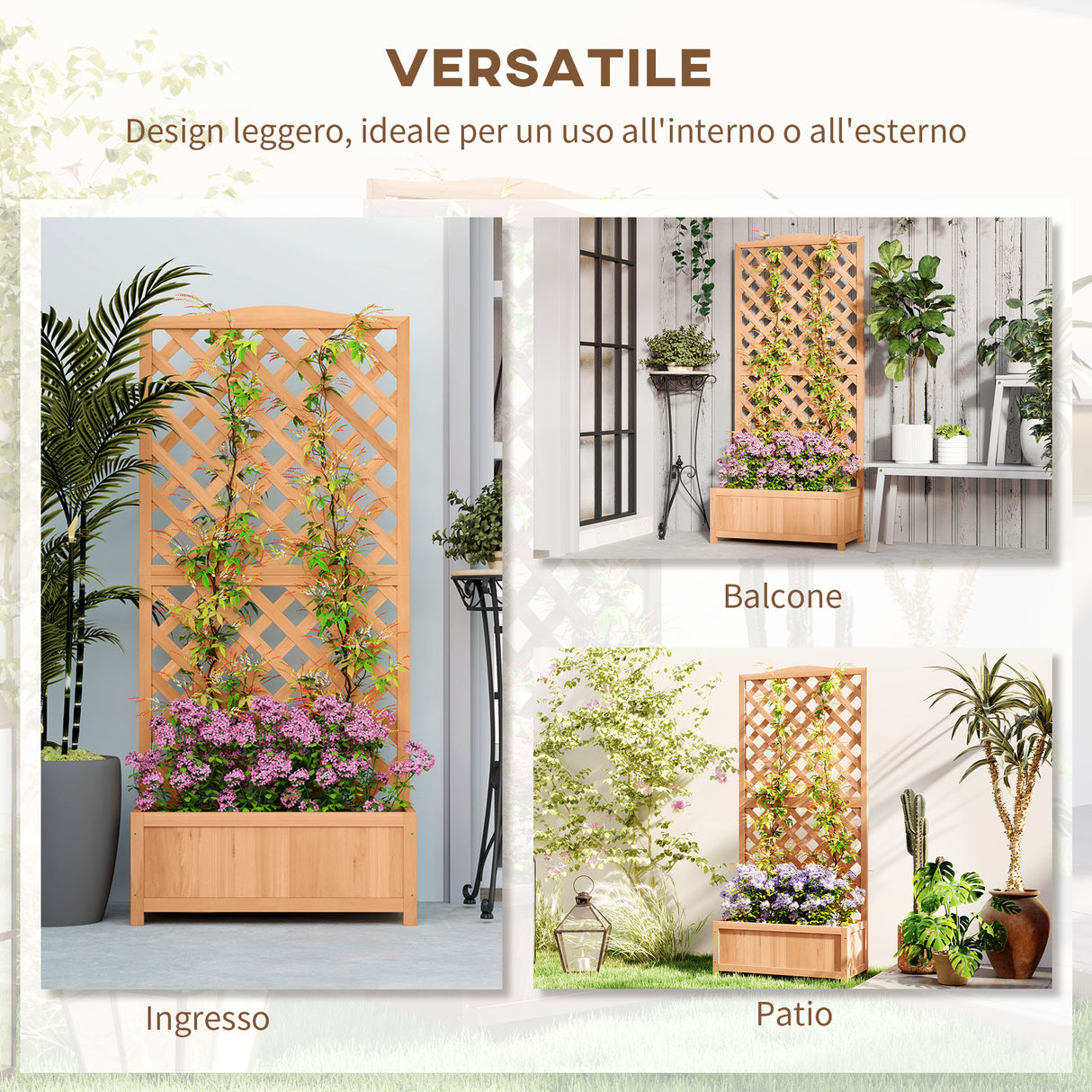 easycomfort easycomfort fioriera con traliccio per rampicanti e fondo ampio in legno di abete 76x36x170 cm marrone