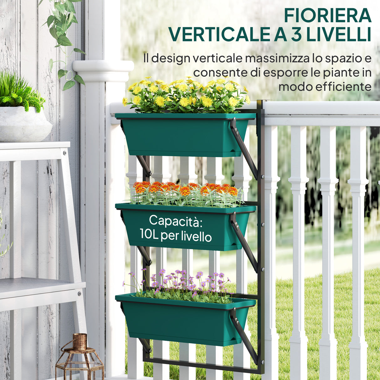 easycomfort easycomfort fioriera da esterno verticale e 3 vasi per piante in plastica con fori di drenaggio 56x42x100 cm verde