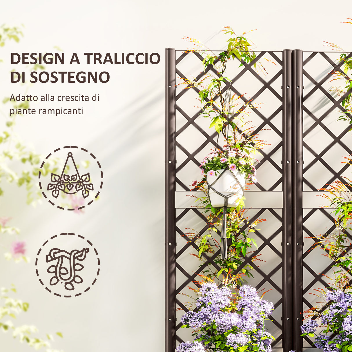 easycomfort easycomfort fioriera rialzata con traliccio per rampicanti e 8 fori di drenaggio in pp 80x40x135 cm marrone