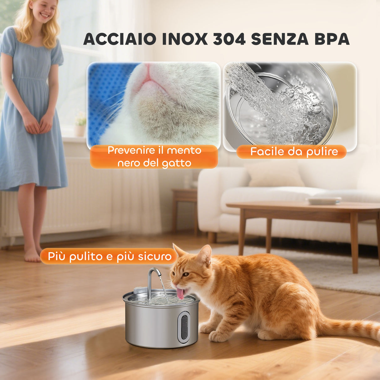easycomfort easycomfort fontanella per gatto 2 5l con luce led e 2 modalita di flusso in acciaio inox 19 4x19 4x18 7 cm argento