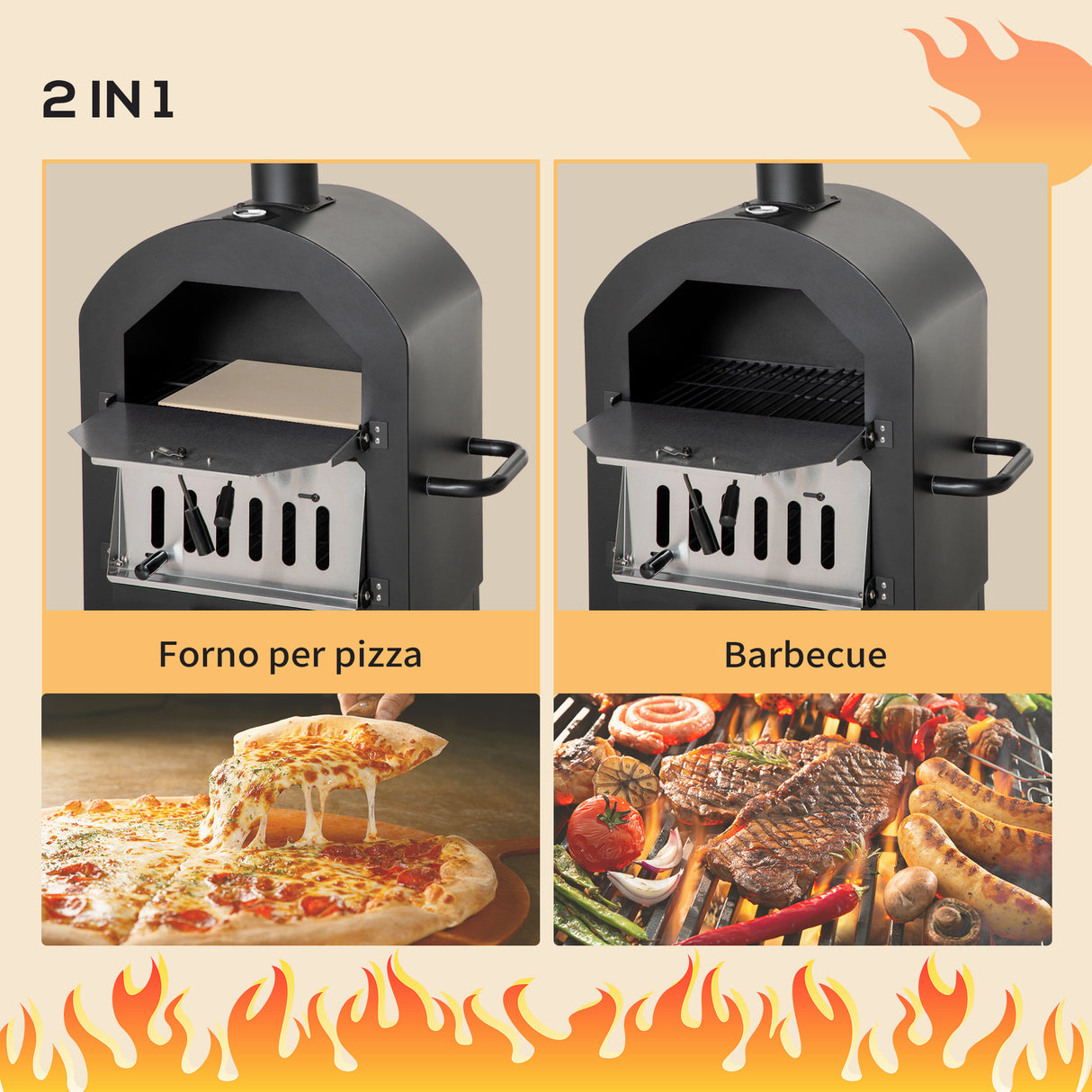 easycomfort easycomfort forno per pizza e barbecue a carbone portatile in acciaio con camino e ruote 63x54x161 cm nero