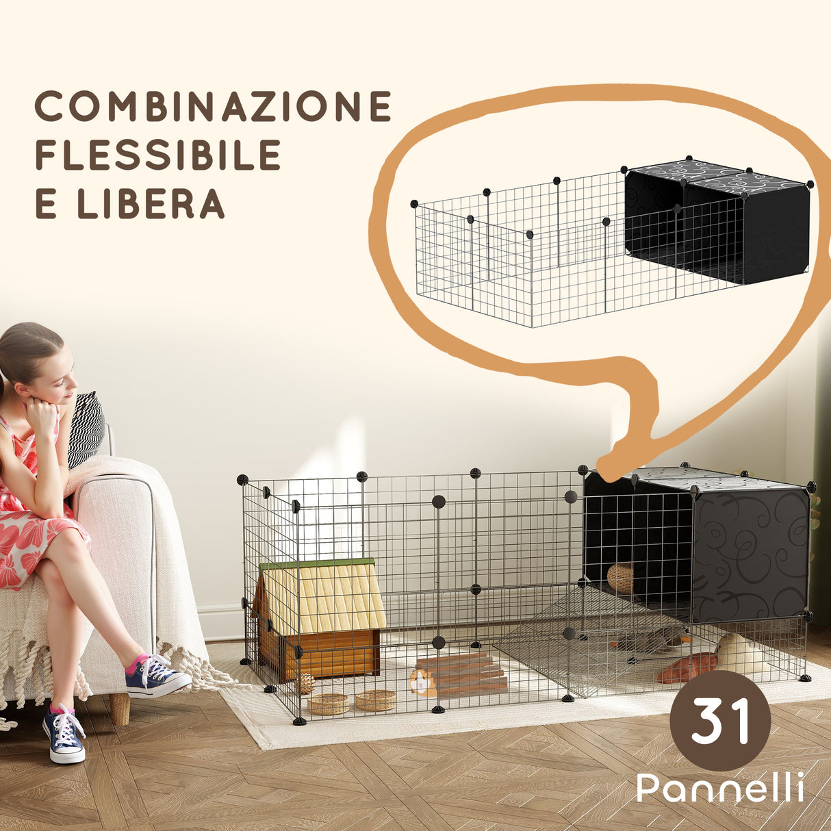 easycomfort easycomfort gabbia per animali piccoli modulabile con casette rialzate per porcellini dindia e ricci nero
