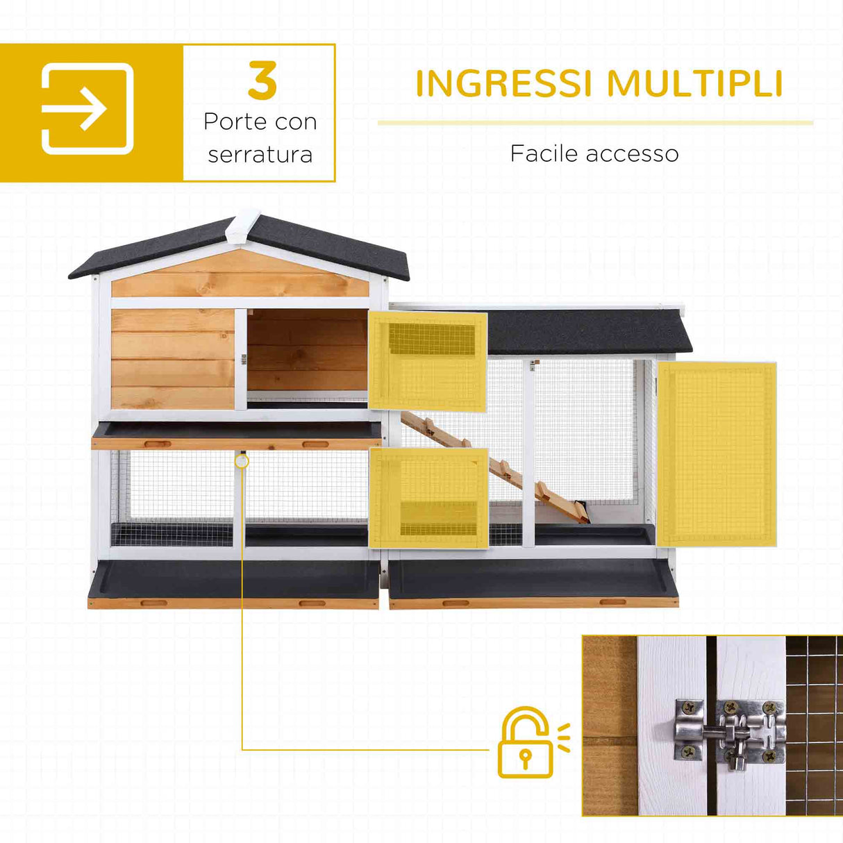 easycomfort easycomfort gabbia per conigli da esterno con casetta rampa e spazio aperto recintato giallo e nero