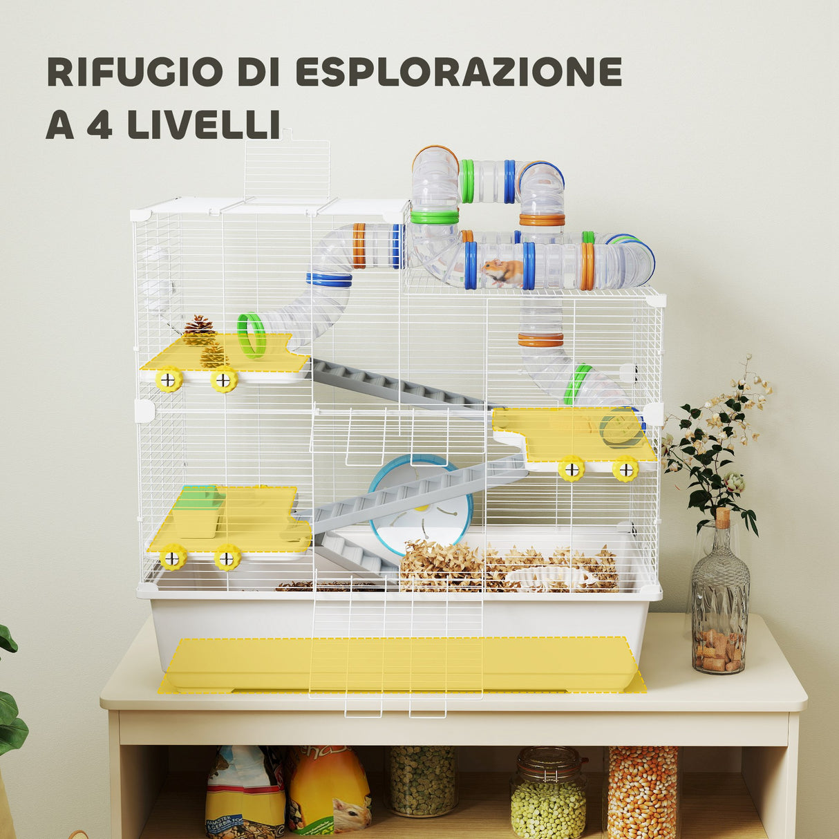 easycomfort easycomfort gabbia per criceti a 4 livelli con tubi ruota 3 porte e vassoio in metallo pp e ps 78x45x73 cm bianco