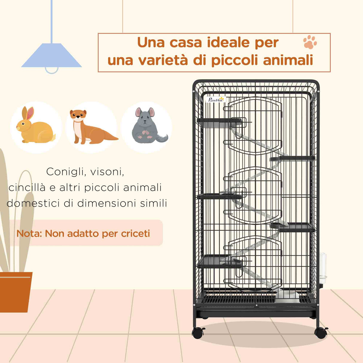 easycomfort easycomfort gabbia per piccoli animali con ruote 5 rampe e 5 piattaforme ciotola e bottiglia 61 5x44x131 cm nero