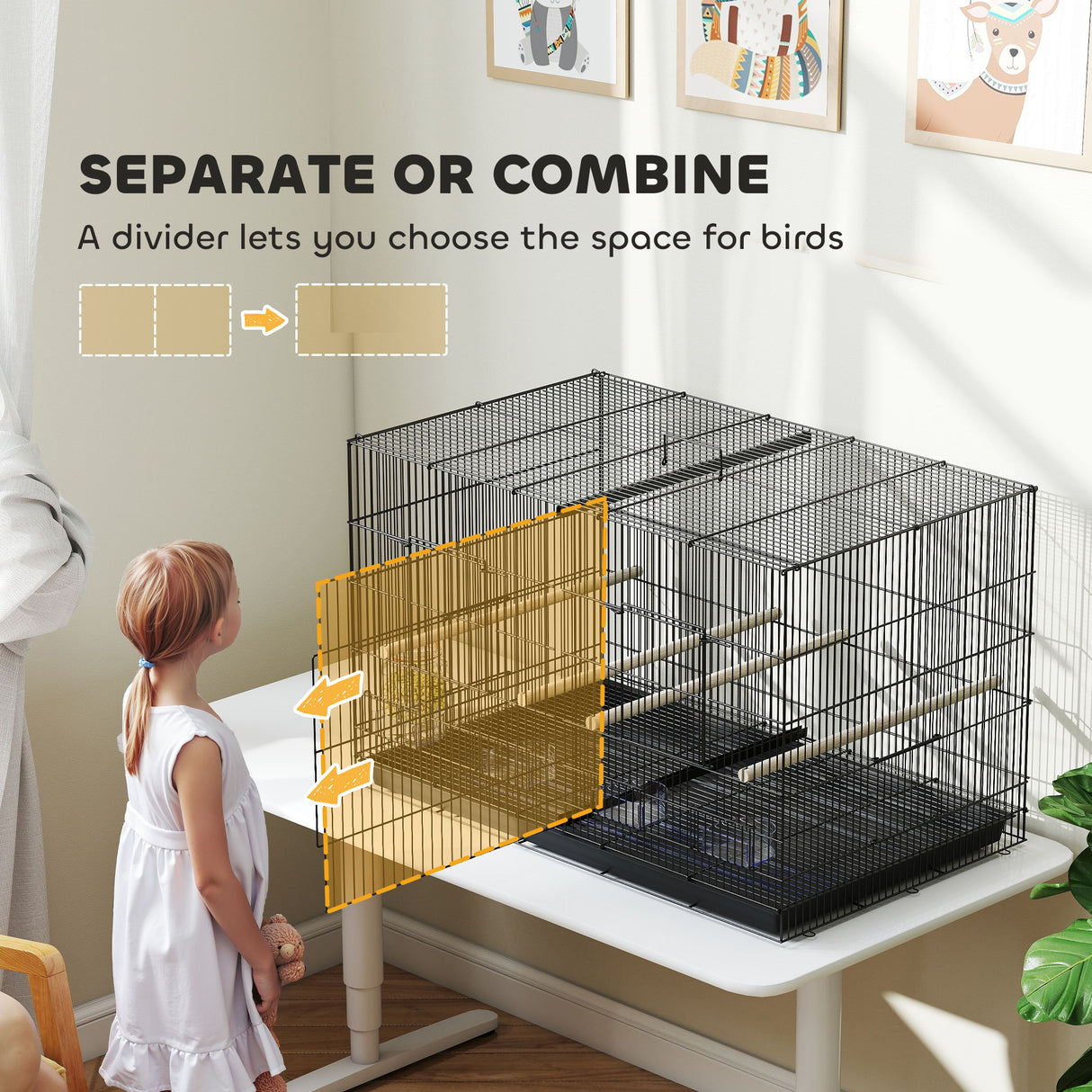 easycomfort easycomfort gabbia per uccelli con divisorio e ripiano inferiore portaoggetti in acciaio e pp 94x57x57 cm nero