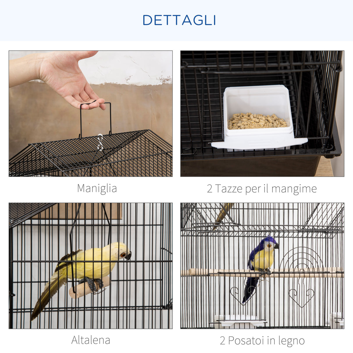 easycomfort easycomfort gabbia per uccelli con maniglia di trasporto e vassoio estraibile in metallo e plastica 50 5x41x63 cm nero