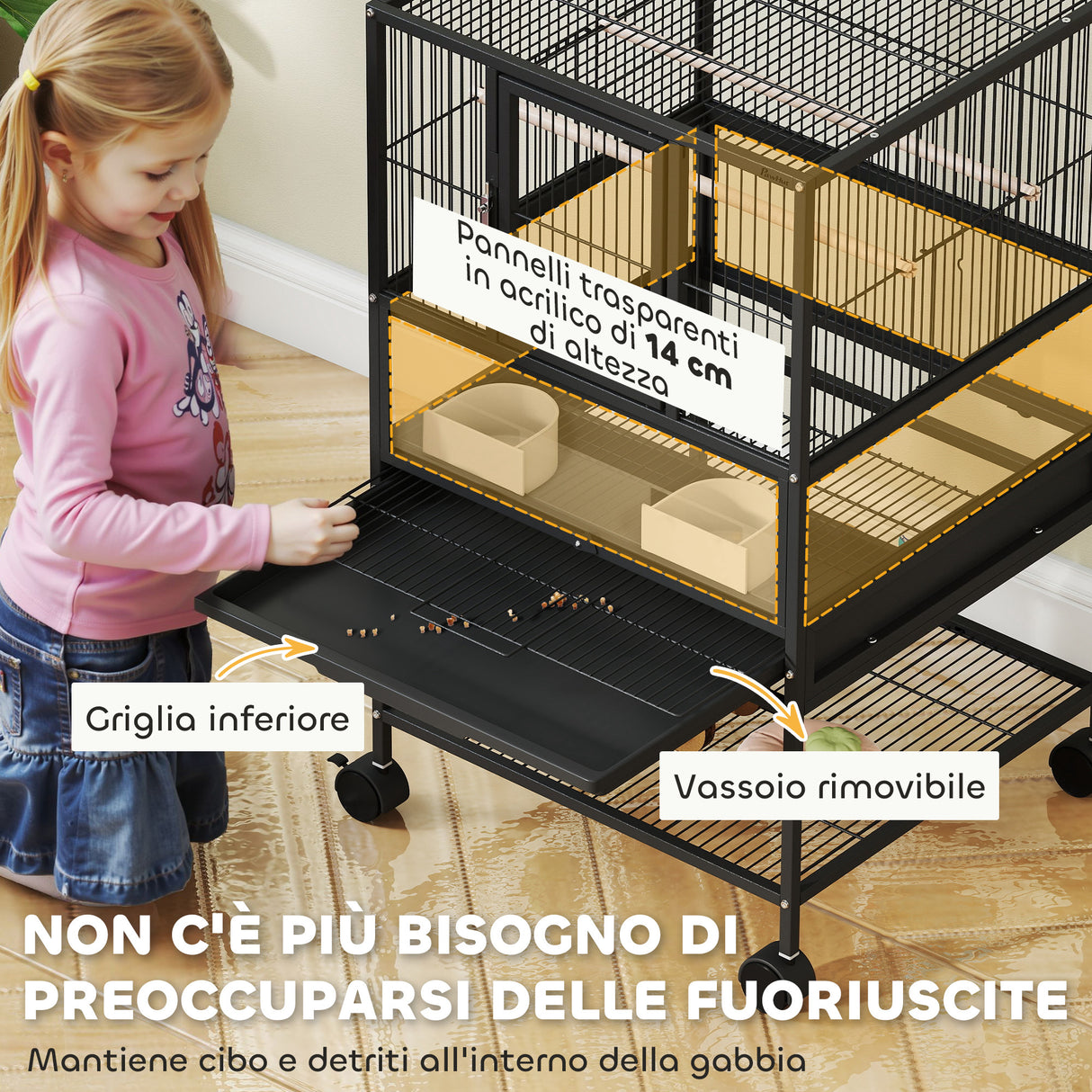 easycomfort easycomfort gabbia per uccelli con ripiano inferiore vassoio e griglia rimovibili in acciaio e pp 48x46x83 cm nero