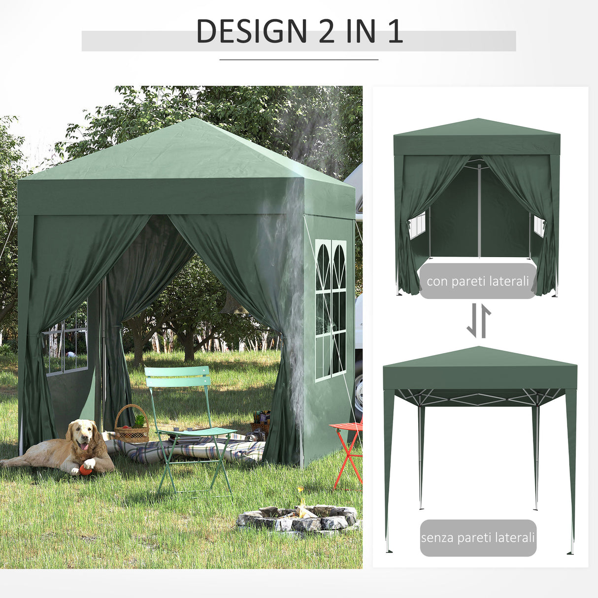 easycomfort easycomfort gazebo 2x2 m pieghevole con 4 pareti rimovibili e borsa da trasporto in metallo e poliestere verde