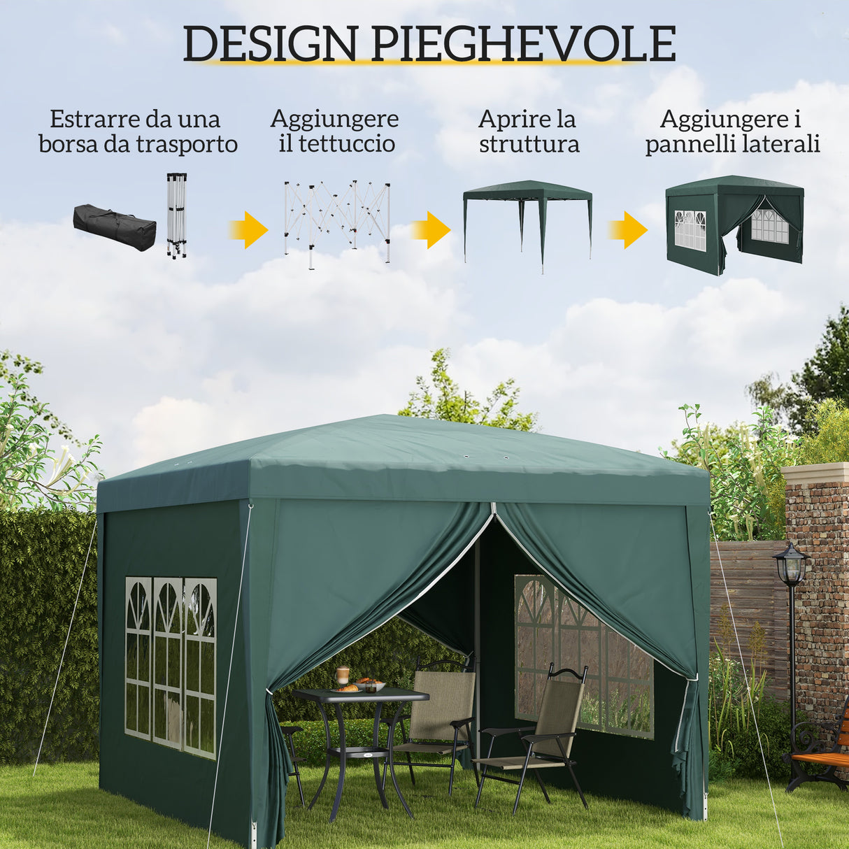 easycomfort easycomfort gazebo 3x3 m da giardino impermeabile in acciaio con copertura in tessuto oxford verde