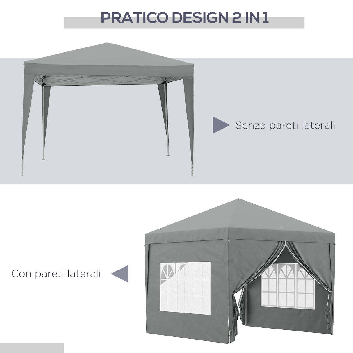 easycomfort easycomfort gazebo da esterno 3x3 m pieghevole con 4 pannelli laterali in acciaio e tessuto oxford grigio chiaro