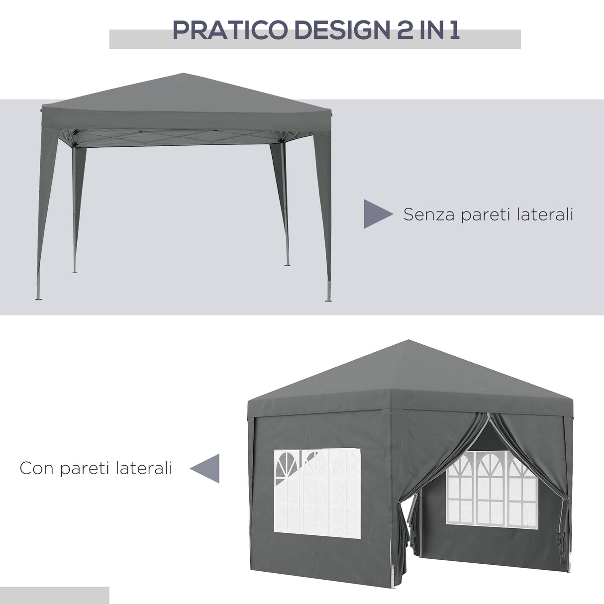 easycomfort easycomfort gazebo da esterno 3x3 m pieghevole con 4 pannelli laterali in acciaio e tessuto oxford grigio