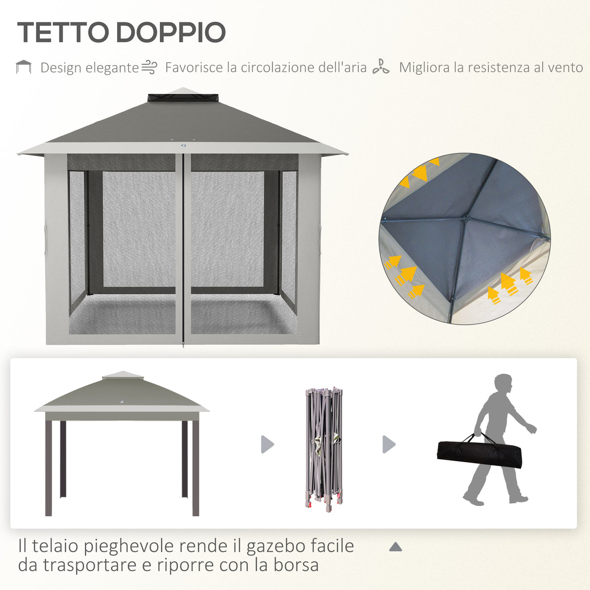 easycomfort easycomfort gazebo da esterno ad altezza regolabile con zanzariere in metallo e tessuto oxford 3 3x3 3x2 8 m grigio scuro