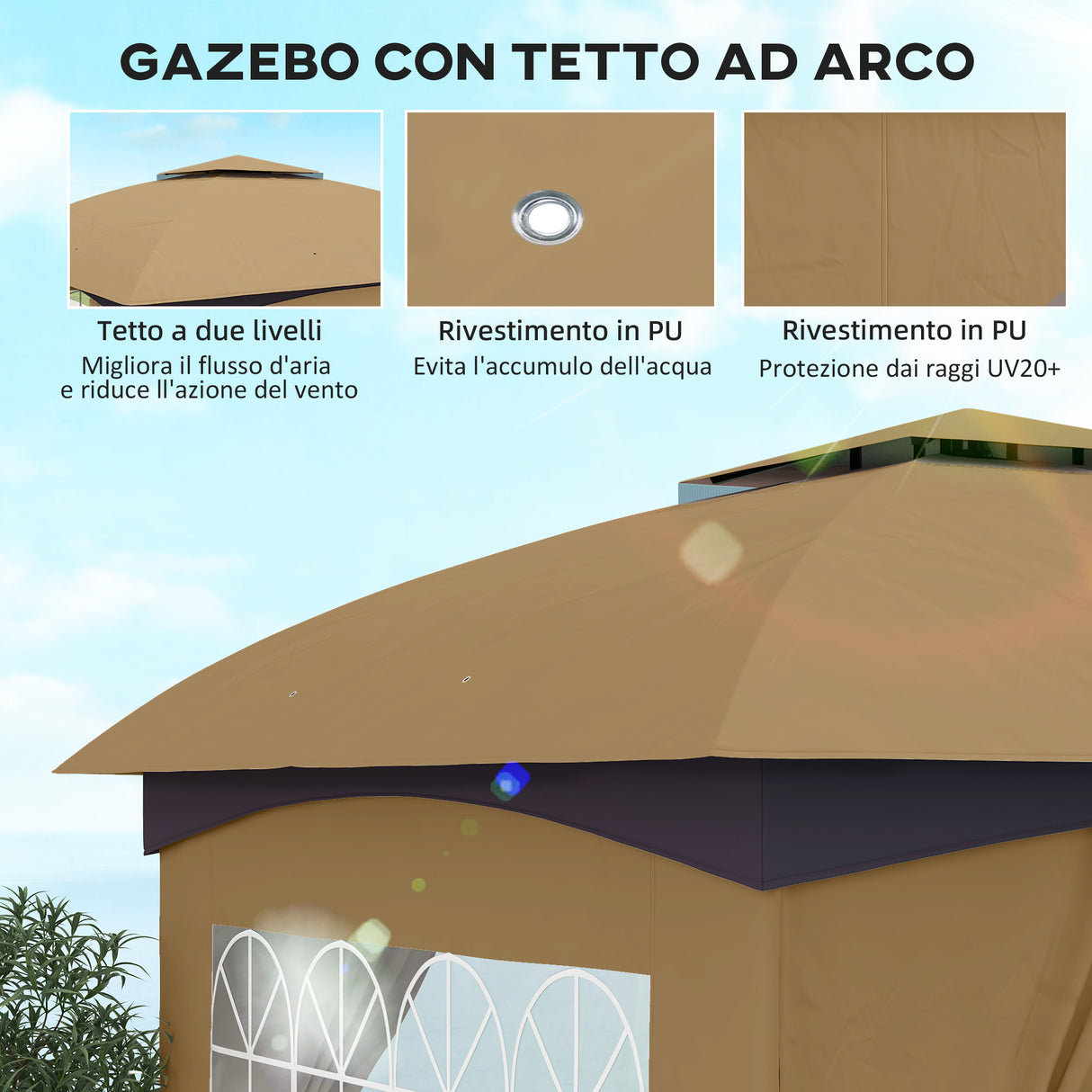 easycomfort easycomfort gazebo da giardino 3 4x3 4m con pareti protezione uv e tetto a 2 livelli beige
