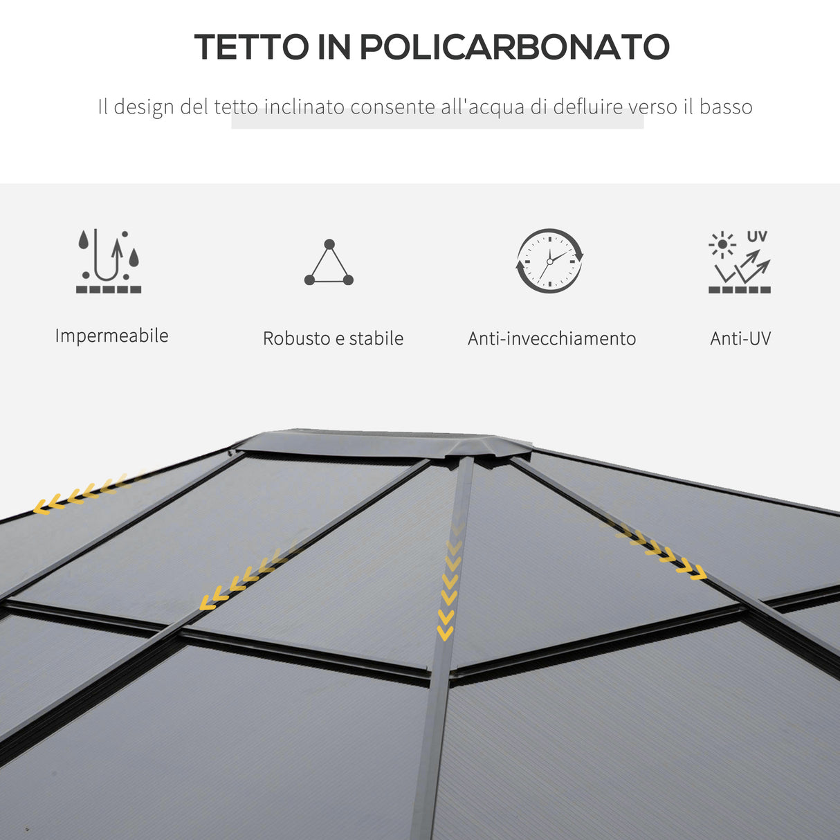 easycomfort easycomfort gazebo da giardino 3 6x3m con tetto in policarbonato anti uv e tende grigio