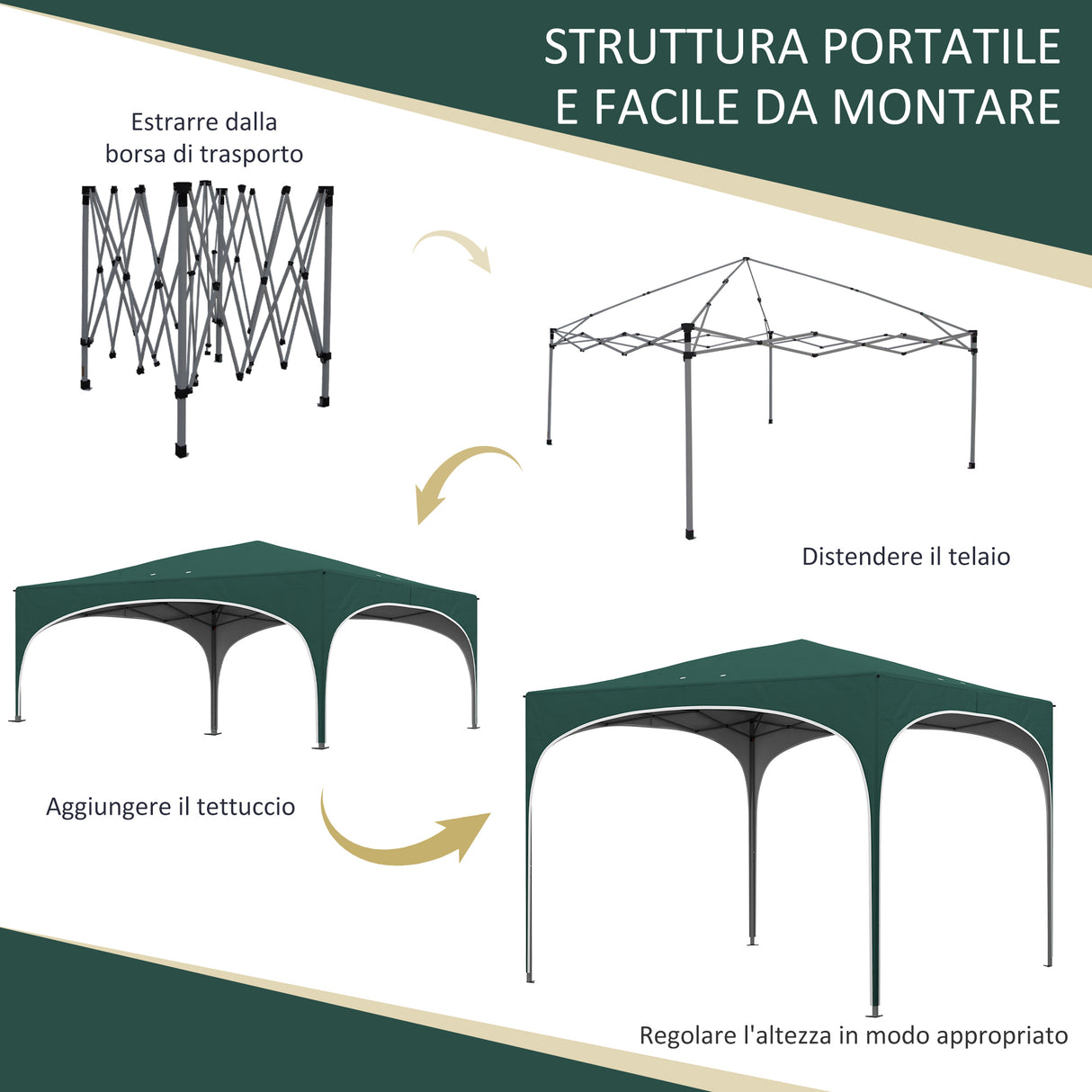 easycomfort easycomfort gazebo da giardino ad altezza regolabile con fori di drenaggio e borsa da trasporto in metallo verde
