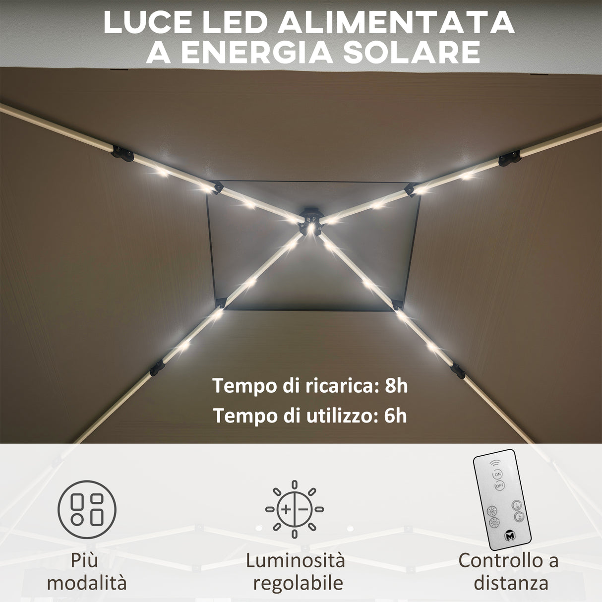 easycomfort easycomfort gazebo da giardino ad altezza regolabile con luci led in acciaio e tessuto oxford 336x336x250 270 cm grigio