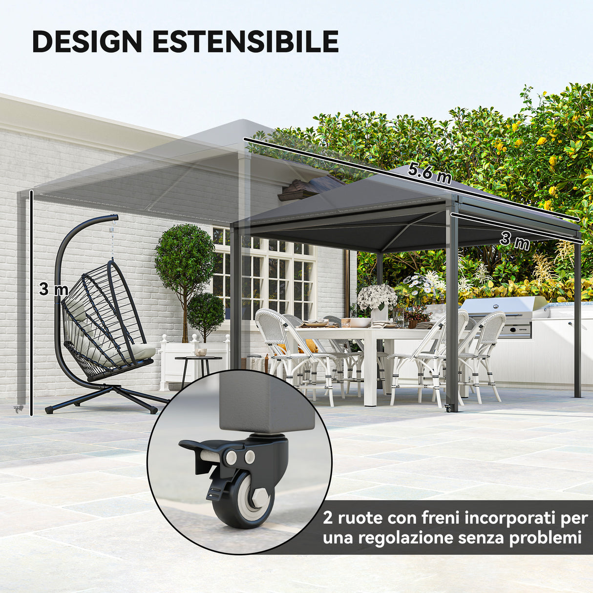 easycomfort easycomfort gazebo da giardino estensibile con ruote e copertura in poliestere upf30 3x3 m3x5 6 m grigio