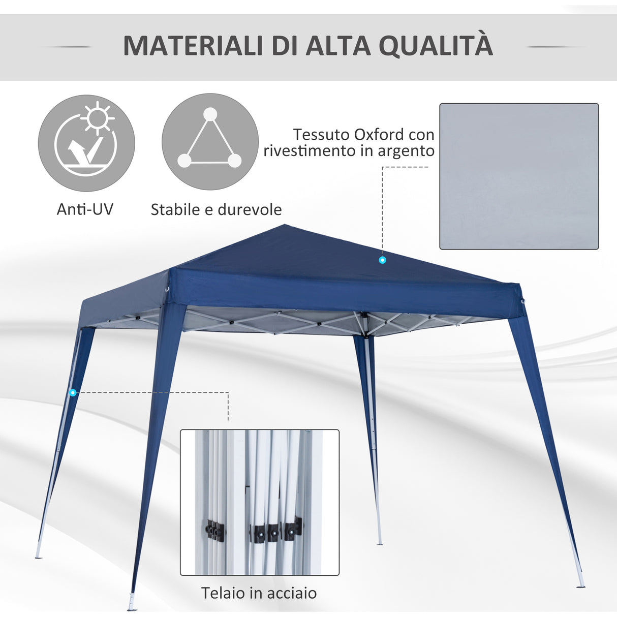 easycomfort easycomfort gazebo pieghevole da giardino 2 4x2 4m con struttura in acciaio e corde antivento blu