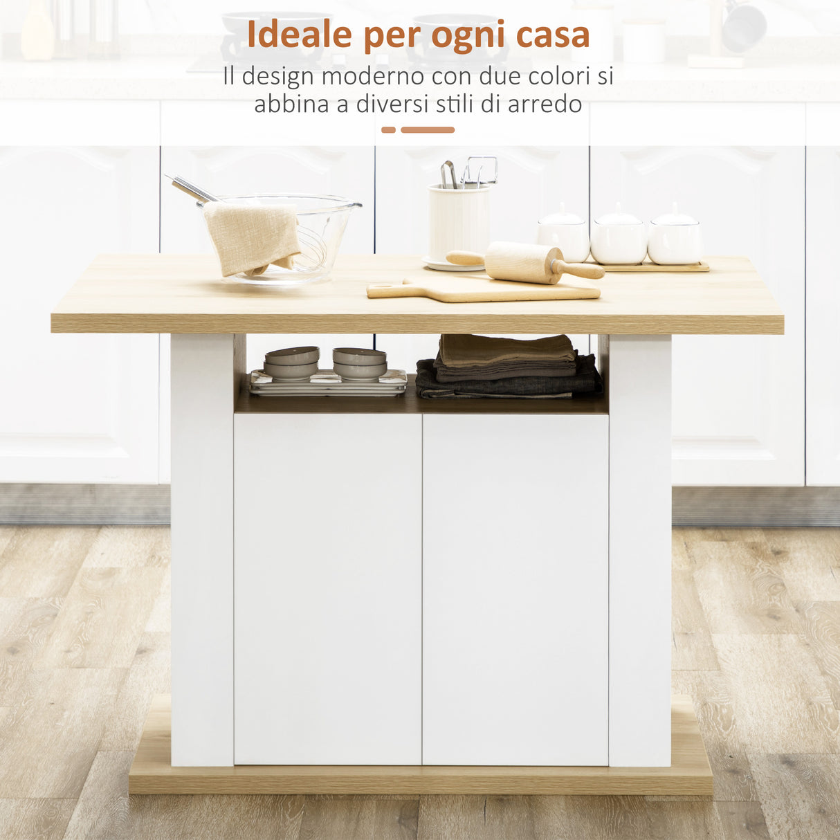 easycomfort easycomfort isola per cucina 4 6 persone con armadietti e ripiani aperti in truciolato 110x70x75 5 cm bianco e color legno