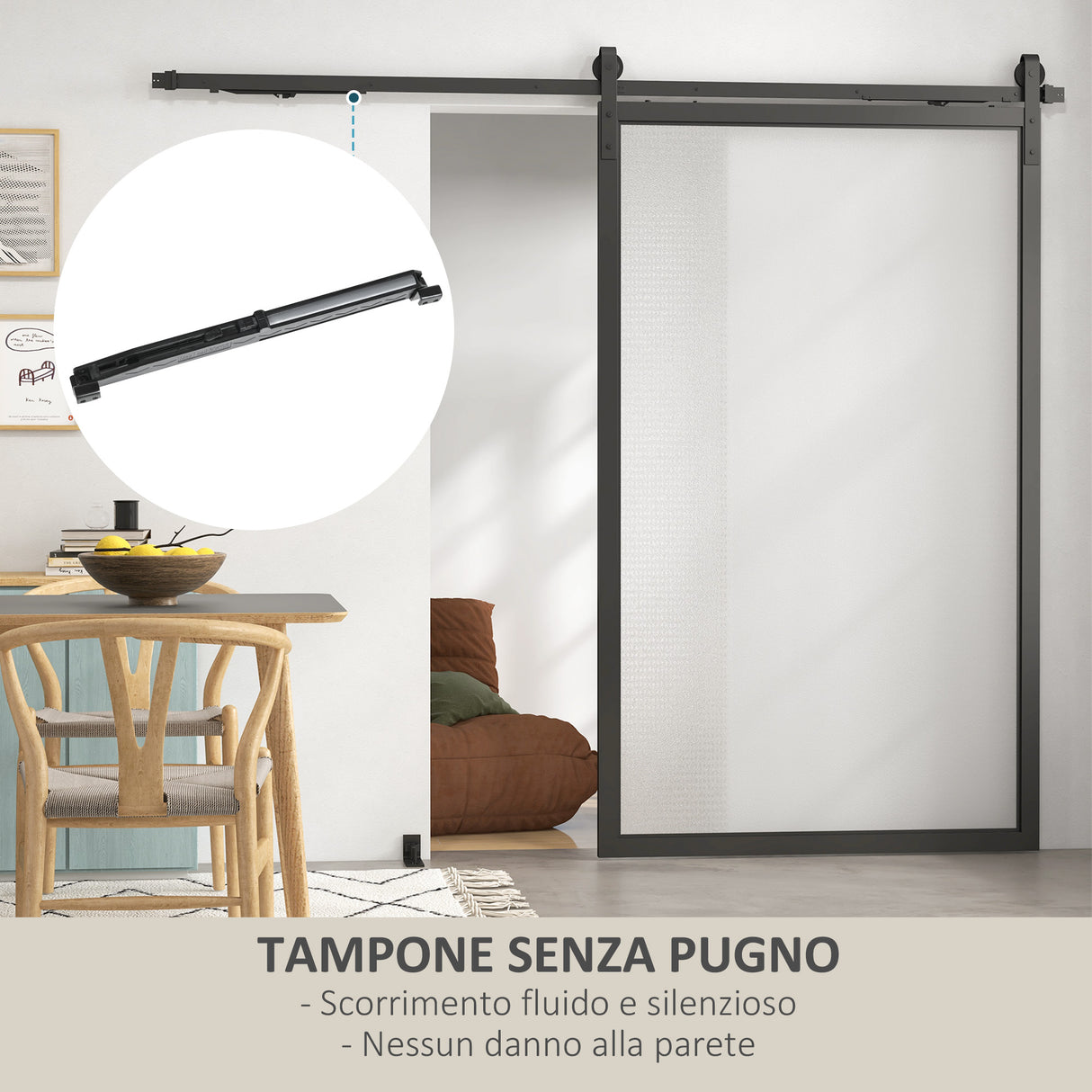 easycomfort easycomfort kit porta scorrevole 90kg max salvaspazio in acciaio al carbonio con accessori 244x0 5x4 cm nero