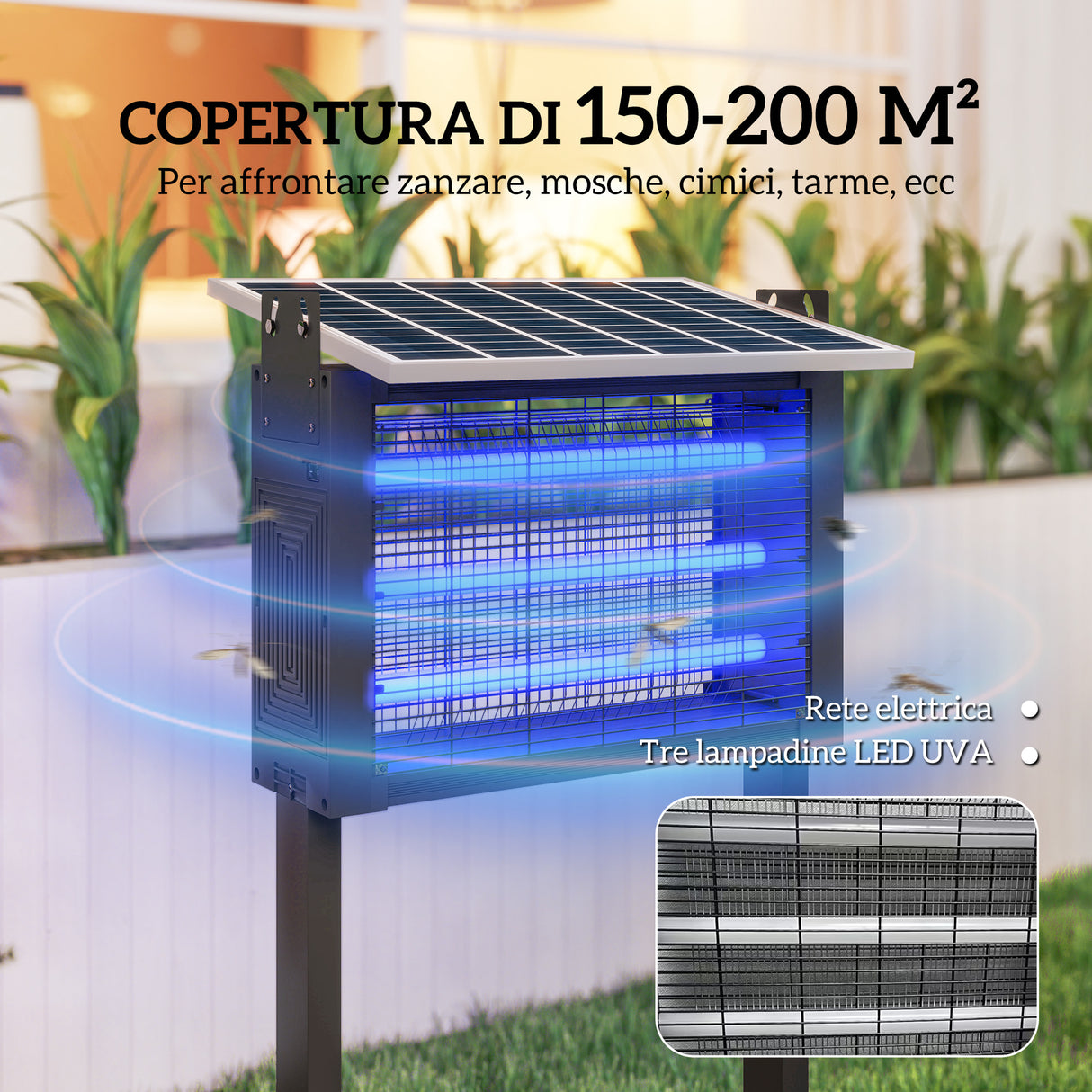 easycomfort easycomfort lampada antizanzare per esterno a energia solare con 60 led e rete di protezione nero