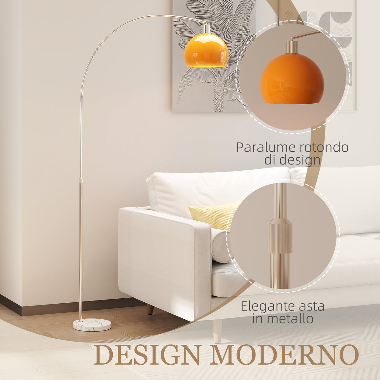 easycomfort easycomfort lampada da terra ad arco con interruttore a pedale in marmo metallo e plastica 26x90x180 cm bianco e arancione