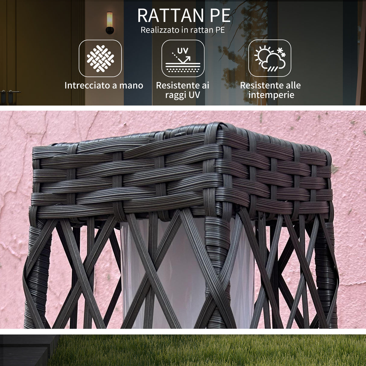 easycomfort easycomfort lampada solare da giardino con illuminazione led in acciaio e rattan pe 20x20x68 cm grigio