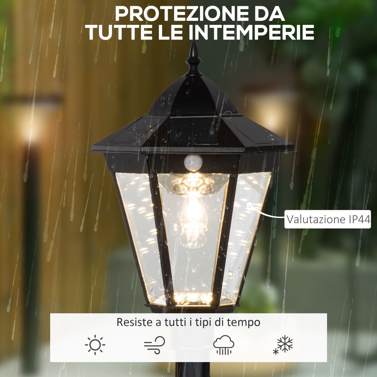 easycomfort easycomfort lampione solare da giardino con luce led e sensore di movimento alluminio e vetro 22x22x196 cm nero