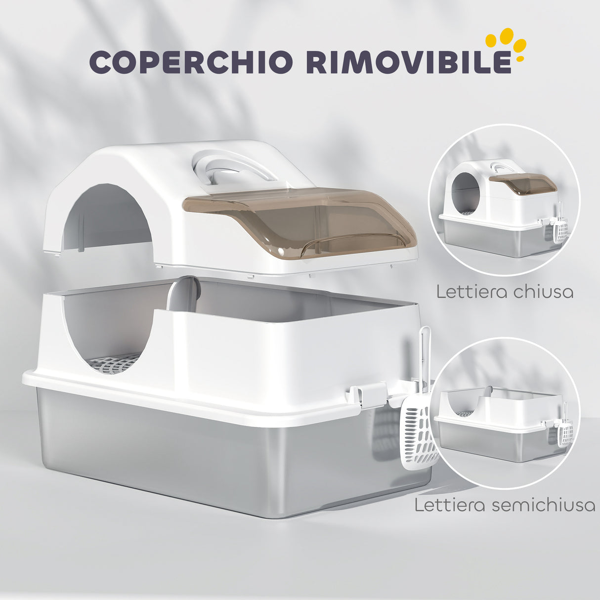 easycomfort easycomfort lettiera per gatti chiusa con 2 tappetini in acciaio inox abs e pp 60 5x40 5x42 cm bianca e argento