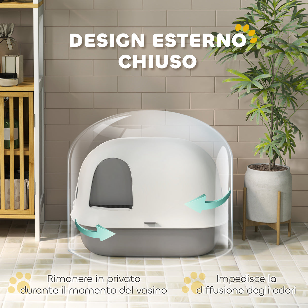 easycomfort easycomfort lettiera per gatti chiusa con gattaiola e paletta in pp 58x46x39 cm grigio chiaro e bianco