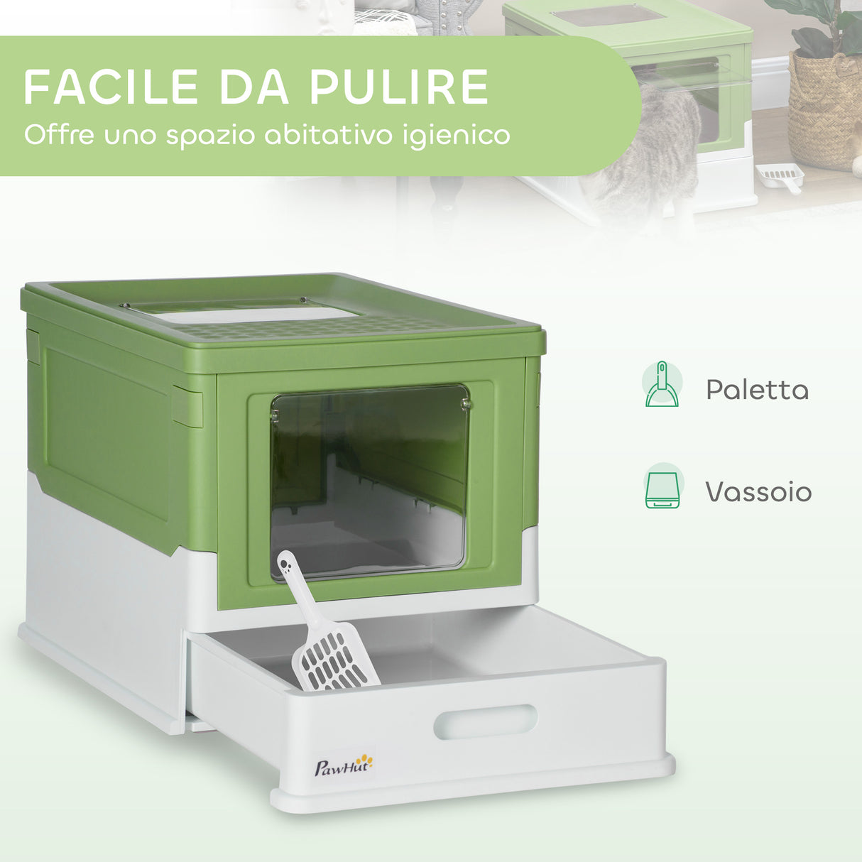 easycomfort easycomfort lettiera per gatti chiusa con paletta vassoio estraibile e 2 porte 47 5x35 5x36 7cm verde chiaro