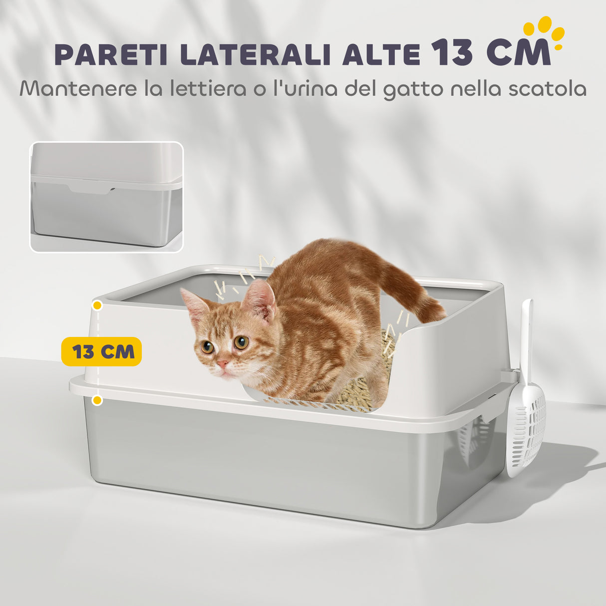 easycomfort easycomfort lettiera per gatti con bordi rialzati vassoio e paletta in acciaio inox e pp 60x40x28 cm grigio chiaro