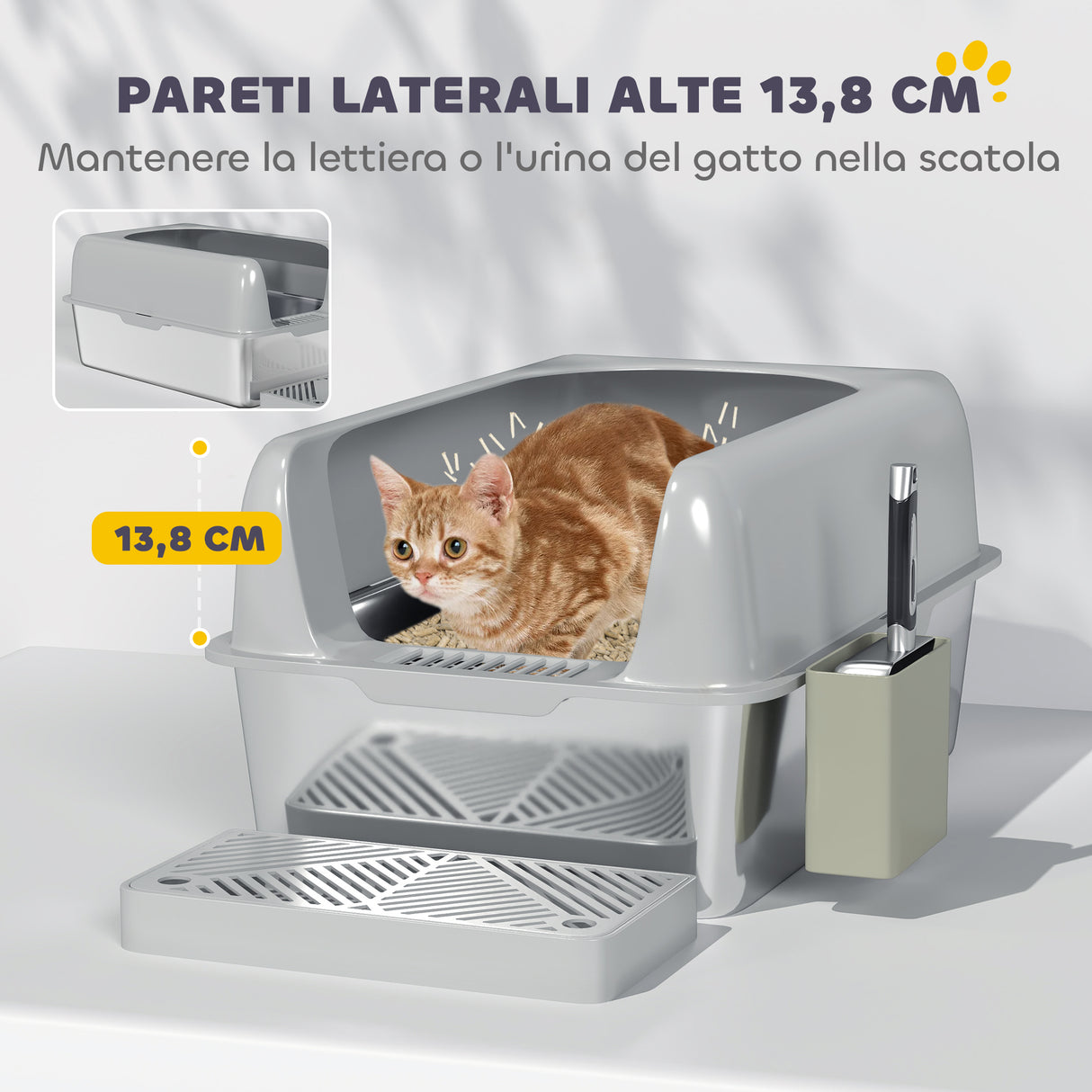 easycomfort easycomfort lettiera per gatti con gradino paletta e box portaoggetti in acciaio inox e abs 60 2x40 6x29 cm grigio chiaro