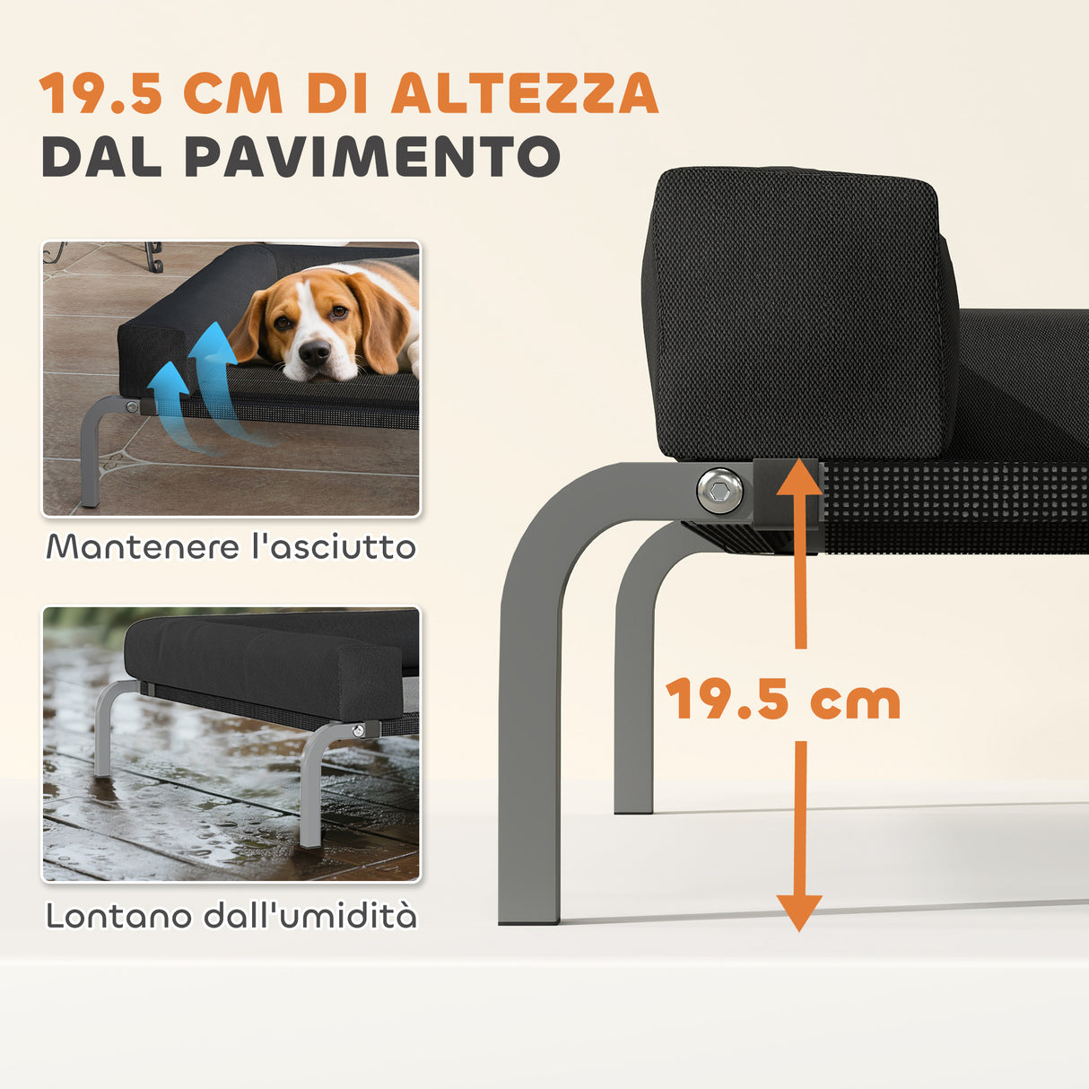 easycomfort easycomfort lettino per cani rialzato di 19 5 cm con cuscino a u in poliestere e acciaio 110x75x30 cm nero e argento