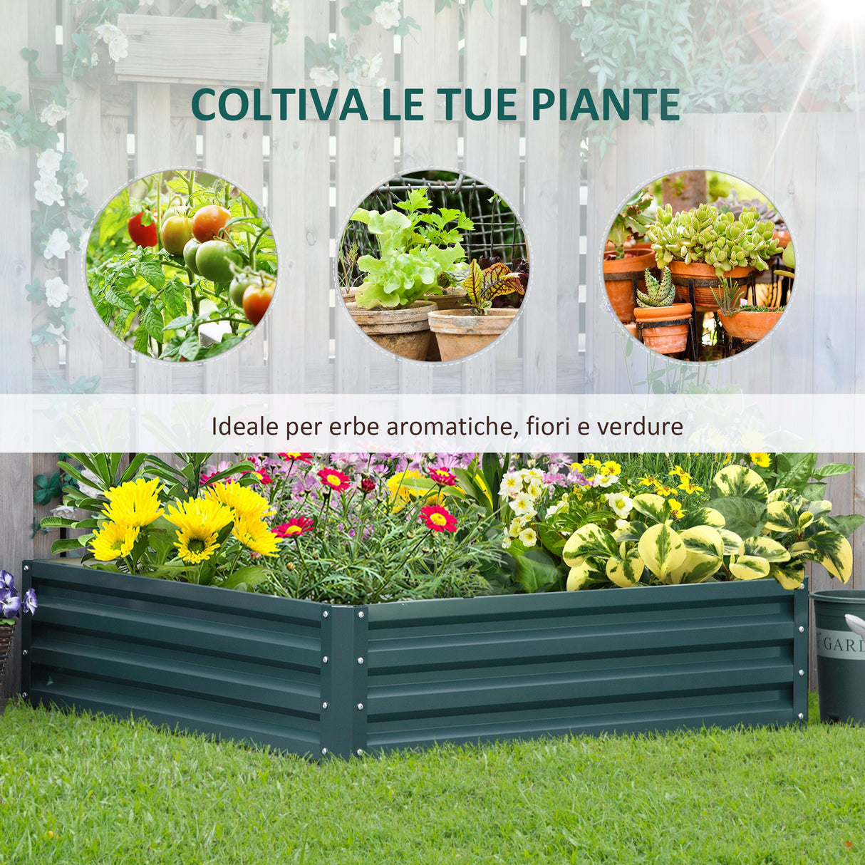 easycomfort easycomfort letto per orto rialzato a fondo aperto con rivestimento in acciaio zincato 120x120x30 cm verde