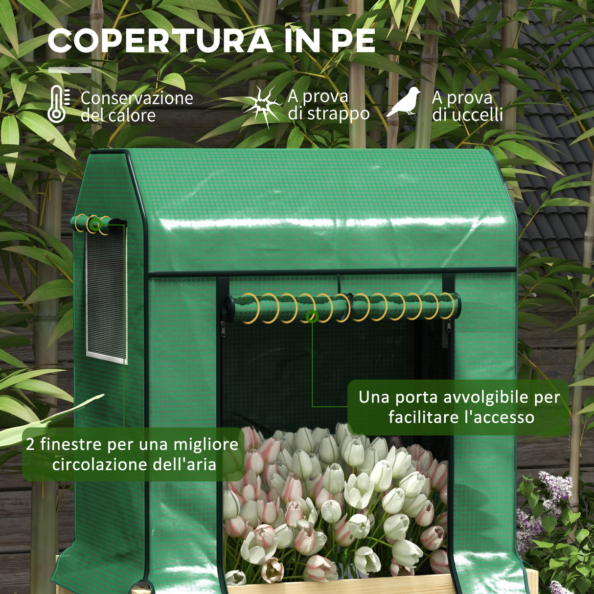 easycomfort easycomfort letto per orto rialzato con copertura in pe verde e struttura in legno 80x60x165cm