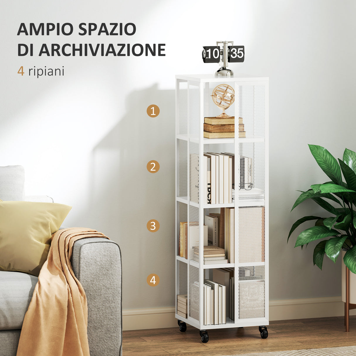 easycomfort easycomfort libreria moderna a 4 ripiani in metallo a rete con ruote 35x35x129 cm bianco