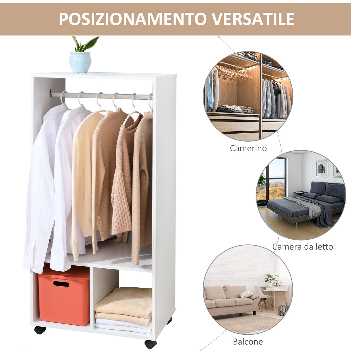 easycomfort easycomfort mobile appendiabiti con barra in alluminio e 2 ripiani aperti in truciolato 60x40x128 cm bianco