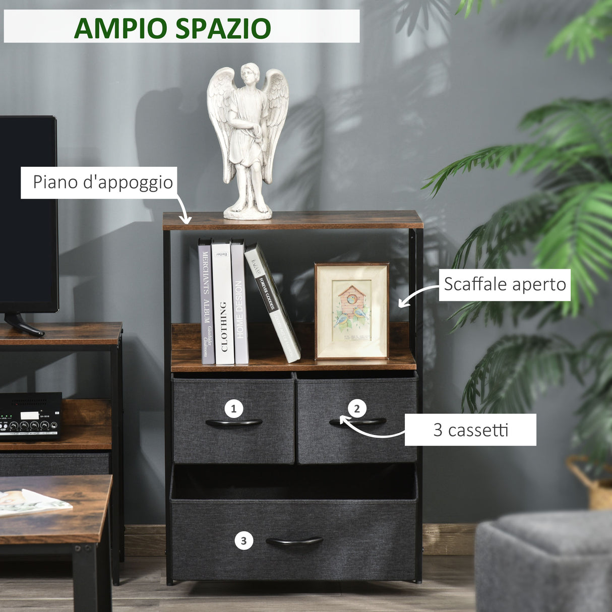 easycomfort easycomfort mobile cassettiera multiuso con 3 cassetti pieghevoli in tessuto arredamento soggiorno e camera 58x29x81 5cm grigio scuro