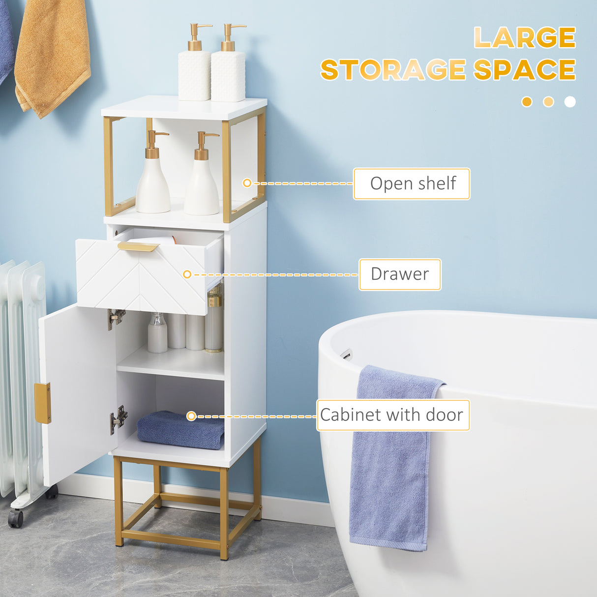 easycomfort easycomfort mobile colonna bagno con cassetto armadietto e ripiano in legno e metallo 30x30x105cm bianco