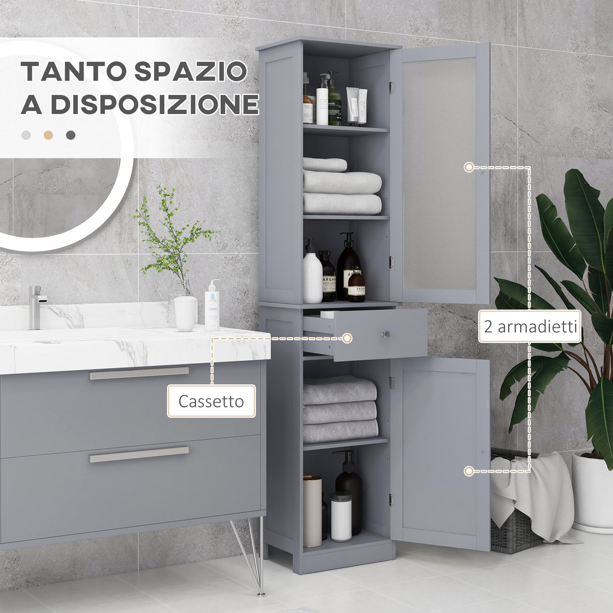 easycomfort easycomfort mobile colonna bagno salvaspazio con armadietto cassetto e ripiani in mdf 40x27x171 5cm grigio
