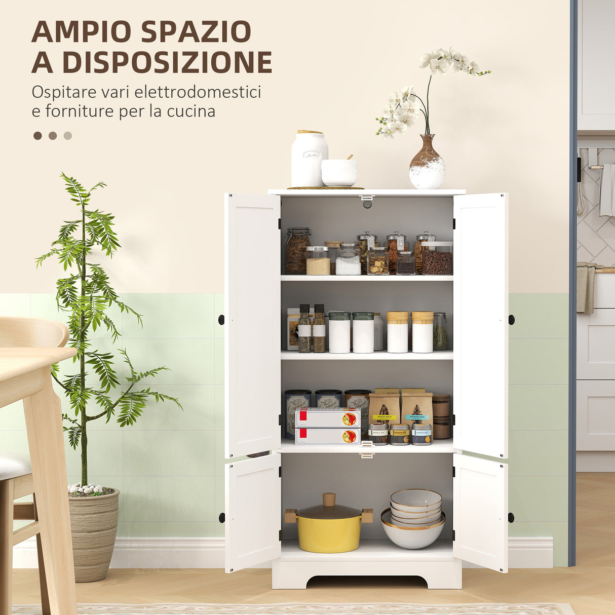 easycomfort easycomfort mobile credenza da cucina a 4 ante con 2 armadietti e ripiano regolabile 58 2x30x123 cm bianco